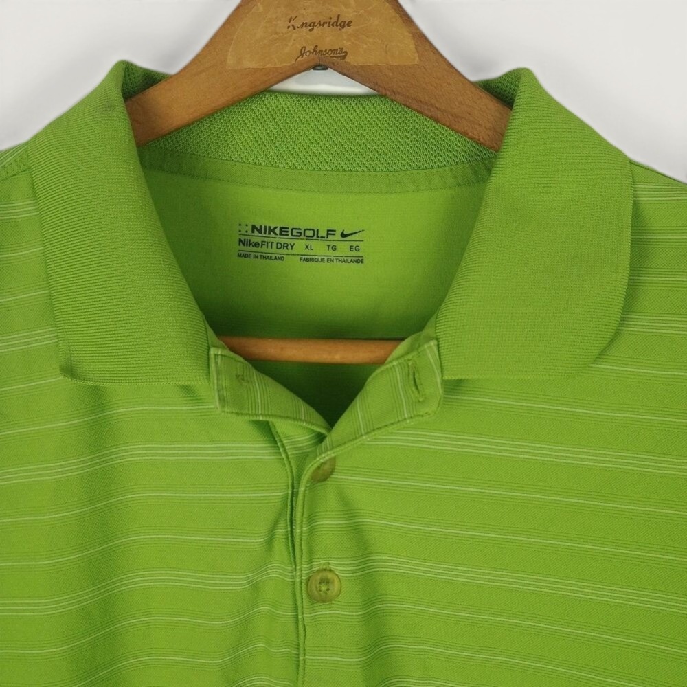 Nike Golf Polo Shirt Mens XL Vibrant Green Striped Fit Dry Short Sleeve Stretch